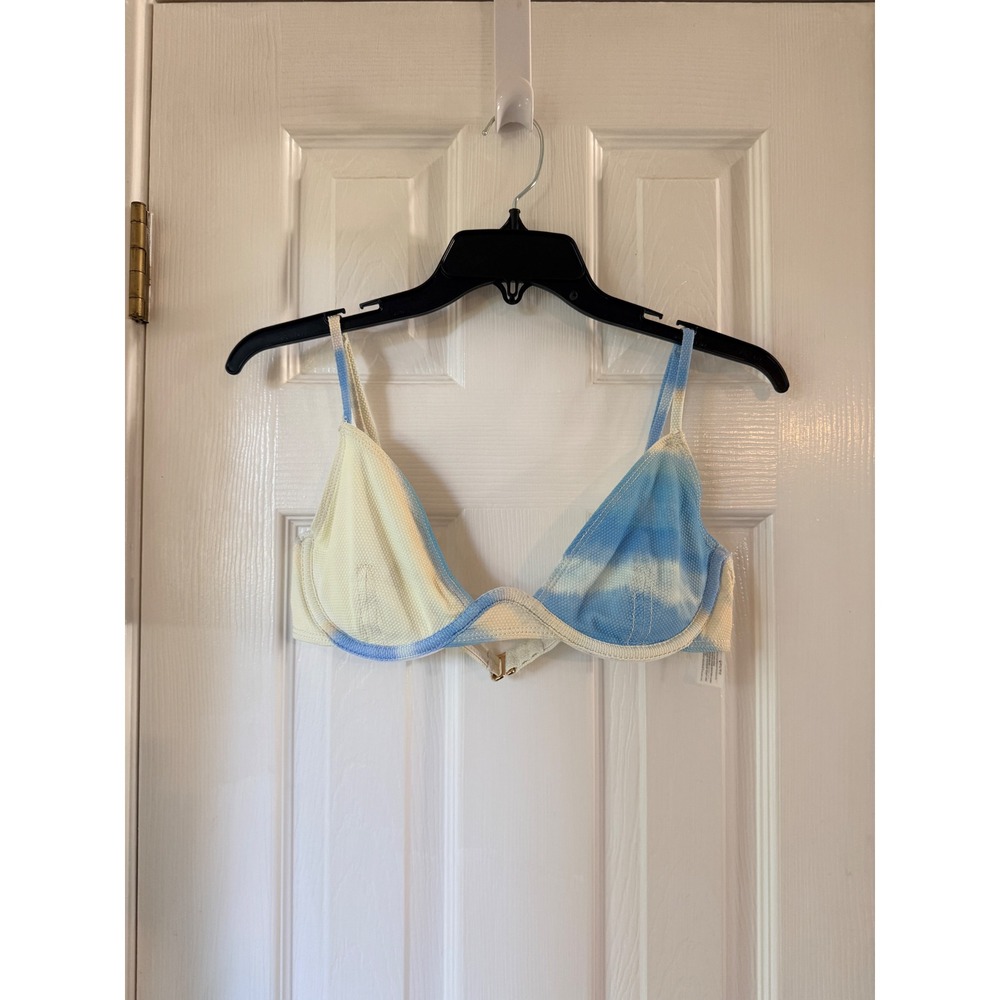 Significant Other Blue Cream Tie Dye Underwire Bikini Top Waffle Knit US 10 AU14